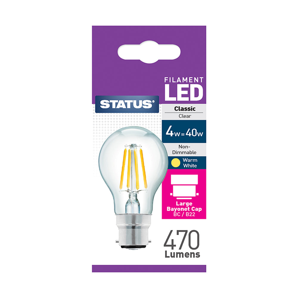 STATUS LED 4W WARM WHITE LED FILAMENT BC – Ministry Of Hardware