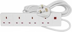 STATUS 4 Way Socket Extension Lead, 2m Cable Multi-Plug Power, Wall Mountable Strip for Home and Office, 13A 3120W Rated, Wall Mountable in White