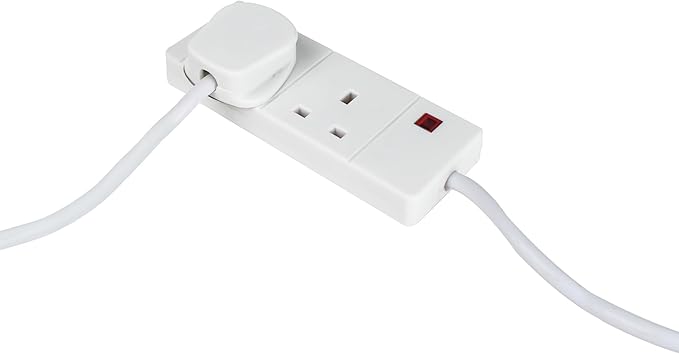 STATUS 2 Socket Extension Lead with Neon Indicator, 6m Extension Cable 13A, Power Extension, White