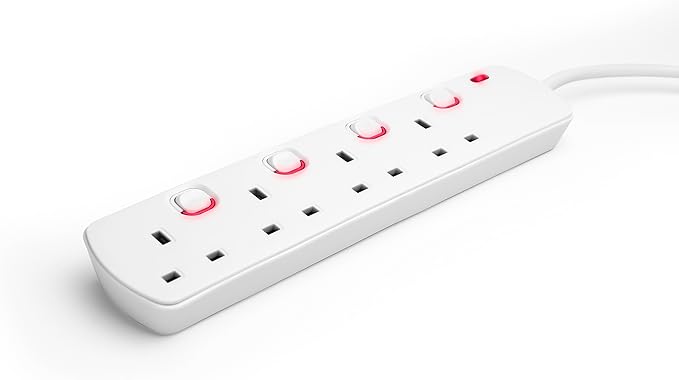STATUS Multi Plug Extension, 4 Socket Extension Cable, 1m Extension Lead, Individually Switched with Neon Indicator, White