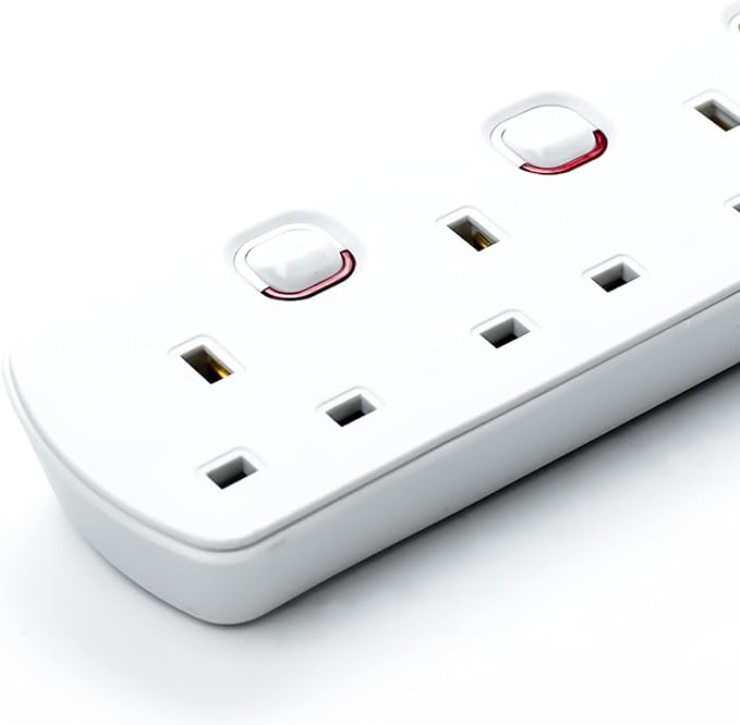 STATUS Multi Plug Extension, 4 Socket Extension Cable, 2m Extension Lead, Individually Switched with Neon Indicator, White