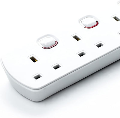 STATUS Multi Plug Extension, 4 Socket Extension Cable, 2m Extension Lead, Individually Switched with Neon Indicator, White