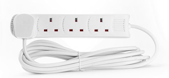 STATUS 4 Way Socket Extension Lead, 5m Cable Multi-Plug Power Strip for Home or Office, 13A 3120W Rated, Wall Mountable in White