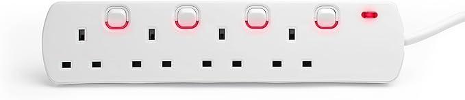 STATUS Multi Plug Extension, 4 Socket Extension Cable, 1m Extension Lead, Individually Switched with Neon Indicator, White