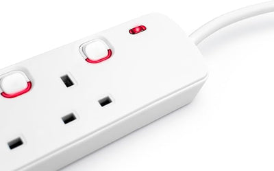 STATUS Multi Plug Extension, 4 Socket Extension Cable, 1m Extension Lead, Individually Switched with Neon Indicator, White