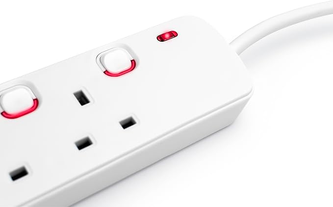 STATUS Multi Plug Extension, 4 Socket Extension Cable, 1m Extension Lead, Individually Switched with Neon Indicator, White