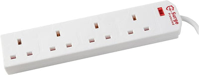 STATUS Surge-Protected 4 Socket Extension Lead, 2m Cable with Neon Power Indicator, 13A Multi-Plug Strip for Home, Office or Gaming