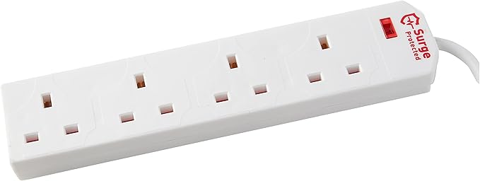 STATUS Surge-Protected 4 Socket Extension Lead, 2m Cable with Neon Power Indicator, 13A Multi-Plug Strip for Home, Office or Gaming