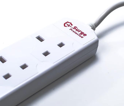 STATUS 4 Socket Extension Lead with 2 USB Charging Ports, 2m Cable 13A White Power Strip for Home, Office or Gaming and Surge Protected