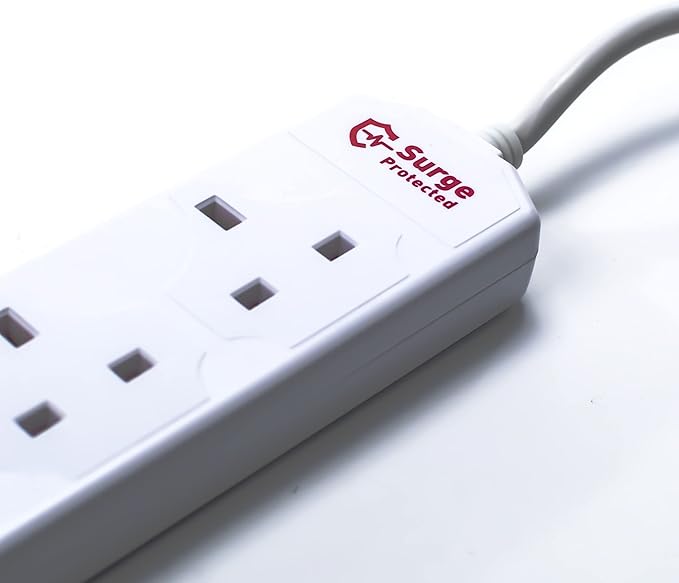 STATUS 4 Socket Extension Lead with 2 USB Charging Ports, 2m Cable 13A White Power Strip for Home, Office or Gaming and Surge Protected