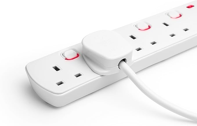 STATUS Multi Plug Extension, 4 Socket Extension Cable, 1m Extension Lead, Individually Switched with Neon Indicator, White
