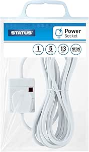 STATUS 1 Socket Extension Lead with Neon Indicator, 5m Cable 13A White Power Extension