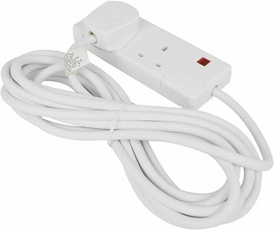 STATUS 2 Socket Extension Lead with Neon Indicator, 5m Cable 13A White Power Strip for Home, Office or Events