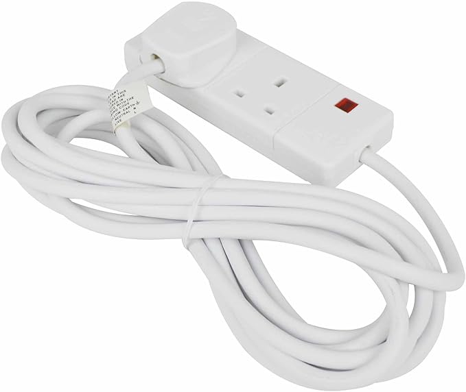 STATUS 2 Socket Extension Lead with Neon Indicator, 5m Cable 13A White Power Strip for Home, Office or Events