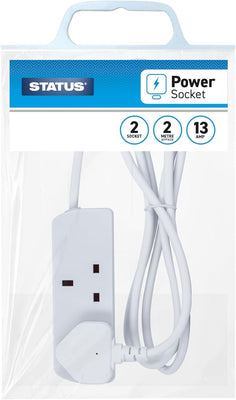 STATUS 2 Socket Extension Lead, 2m Cable 13A Power Strip for Home, Office or School, White