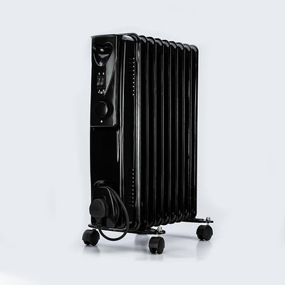 STATUS 9-Fin Oil-Filled Radiator 2000W, 3 Heat Settings with Adjustable Thermostat, Overheat and Tip-Over Protection, Easy-Roll Castors, White, Electric Heater