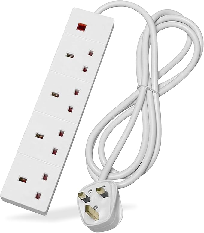 STATUS 4 Way Socket Extension Lead, 1m Cable Multi-Plug Power Strip for Home & Office Use, Wall Mountable in White