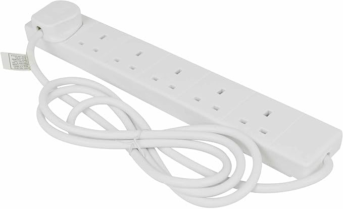 STATUS 6 Socket Extension Lead, 2m Multi-Plug Power Strip for Home, Office or Gaming Set-ups, White