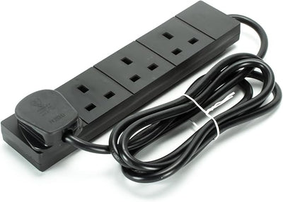 STATUS 4 Socket Extension Lead, 2m Black 13A Power Strip for Home or Office Use