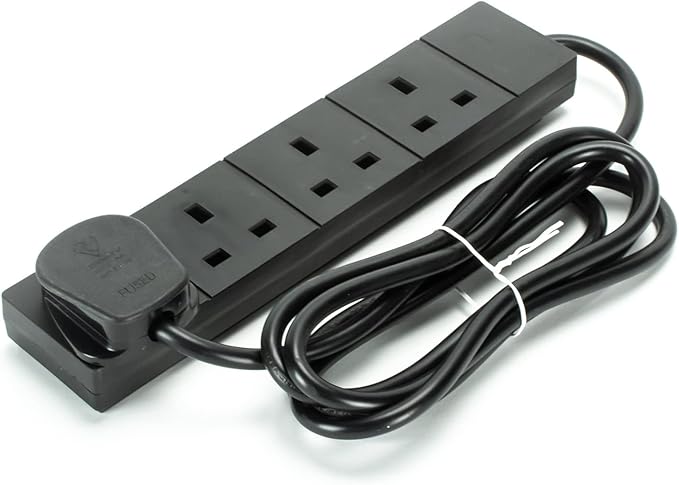 STATUS 4 Socket Extension Lead, 2m Black 13A Power Strip for Home or Office Use