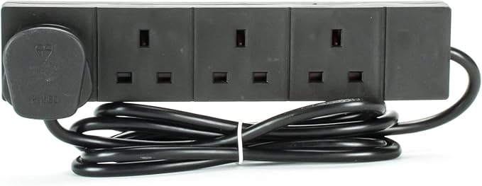 STATUS 4 Socket Extension Lead, 2m Black 13A Power Strip for Home or Office Use