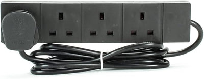 STATUS 4 Socket Extension Lead, 2m Black 13A Power Strip for Home or Office Use