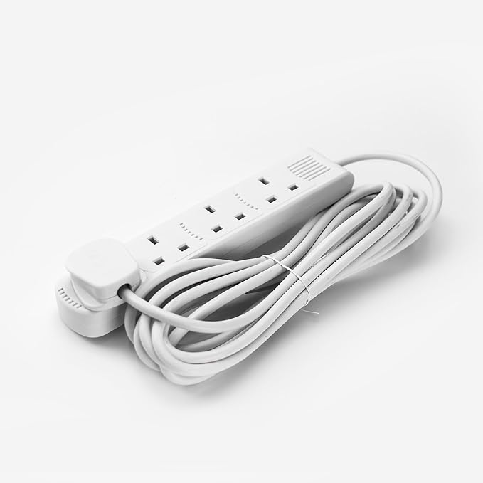 STATUS 4 Way Socket Extension Lead, 5m Cable Multi-Plug Power Strip for Home or Office, 13A 3120W Rated, Wall Mountable in White