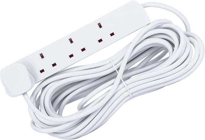 STATUS 4 Socket Extension Lead, 10m Cable 13A Power Strip for Home, Office or School, White