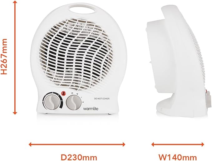 Warmlite WL44002 Thermo Fan Heater with 2 Heat Settings and Overheat Protection, 2000W, White