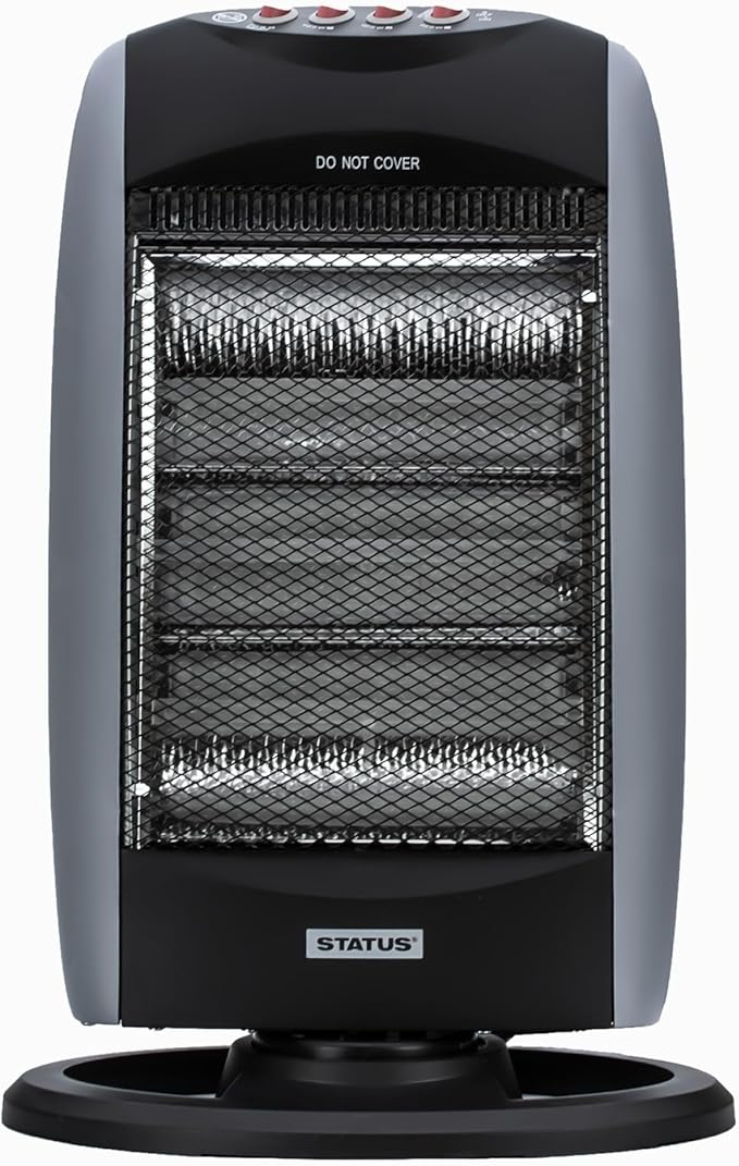 STATUS 1200W Halogen Heater – 3 Heat Settings, Oscillation, Instant Infrared Heat & Safety Protection