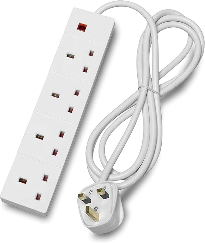 STATUS 4 Way Socket Extension Lead, 4m Cable with Neon Power Indicator, 13A Multi-Plug Strip for Home or Office, Wall Mountable, White