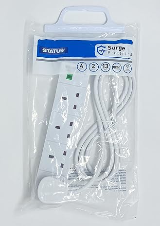 STATUS 4-Socket Surge-Protected Extension Lead, 2m Cable Multi-Plug Power Strip for Home, Office or Gaming Set-ups