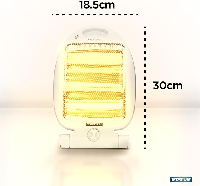 STATUS Quartz Heater 800 W Infrared Portable Heater with 2 Heat Settings, Safety Tip‑Over Protection, Built‑In Handle and Fold‑Away Stand