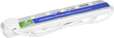 STATUS Multi Plug Extension | 6 Socket Extension Cable | 2m Extension Lead | Individually Switched with Neon Indicator