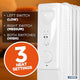 STATUS 9-Fin Oil-Filled Radiator 2000W, 3 Heat Settings with Adjustable Thermostat, Overheat and Tip-Over Protection, Easy-Roll Castors, White, Electric Heater