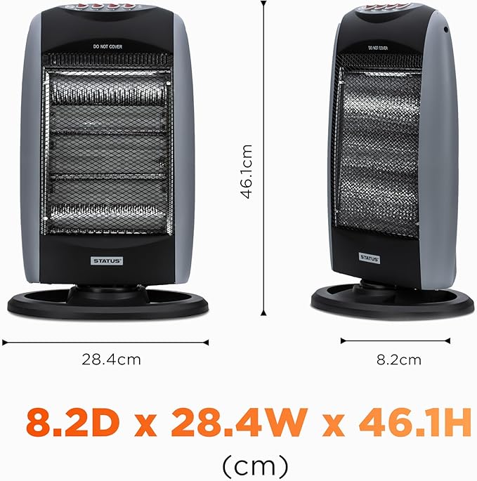 STATUS 1200W Halogen Heater – 3 Heat Settings, Oscillation, Instant Infrared Heat & Safety Protection