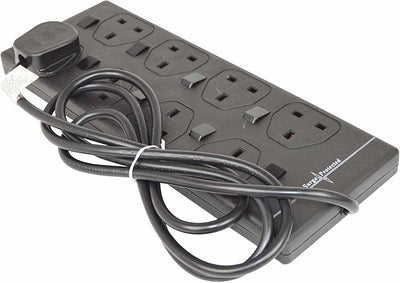 STATUS Black Multi Plug Extension | 8 Socket Extension Cable | 2m Extension Lead | Individually Switched with Neon Indicator