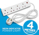 STATUS 4 Way Socket Extension Lead, 4m Cable with Neon Power Indicator, 13A Multi-Plug Strip for Home or Office, Wall Mountable, White