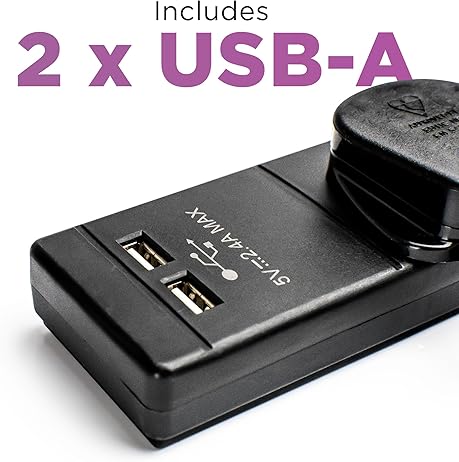 STATUS 4-Socket Extension Lead with 2 USB Ports, 2m Extension Lead, 13A Surge Protected with Neon Power Indicator, for Home, Office or Gaming Rigs