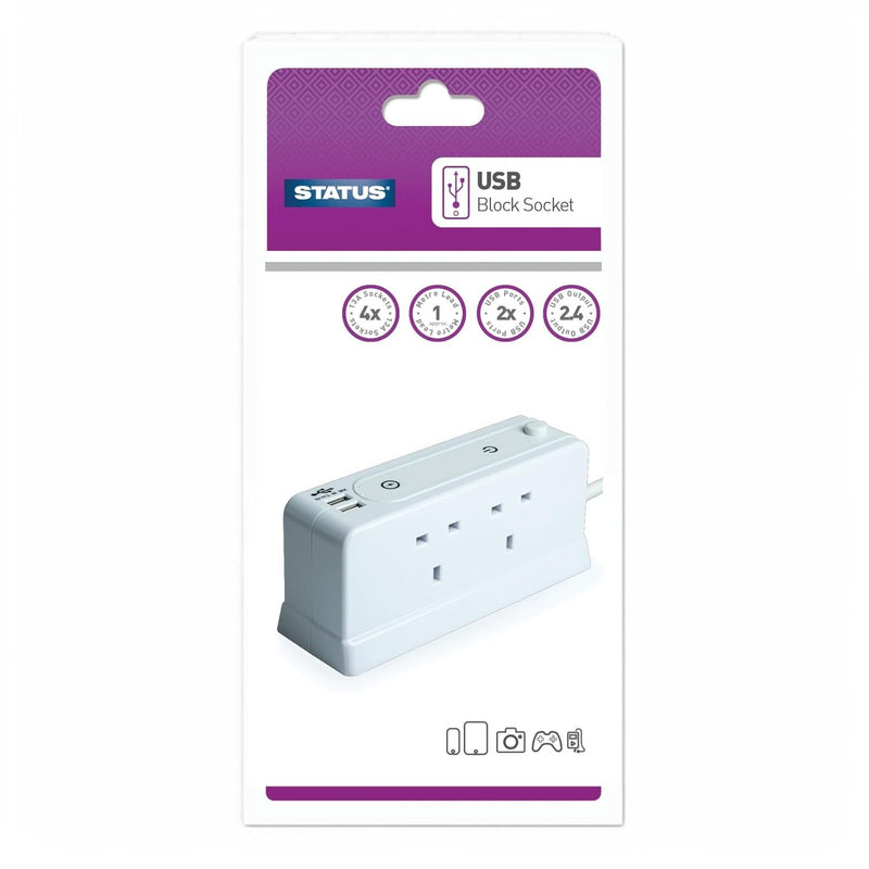 Status Block Design 4-Socket Extension Lead - 1m