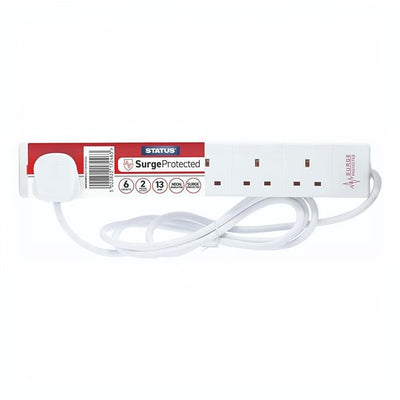STATUS 6 Socket Surge-Protected Extension Lead, 2m Cable with Neon Power Indicator, 13A 3120W Rated Multi-Plug Strip