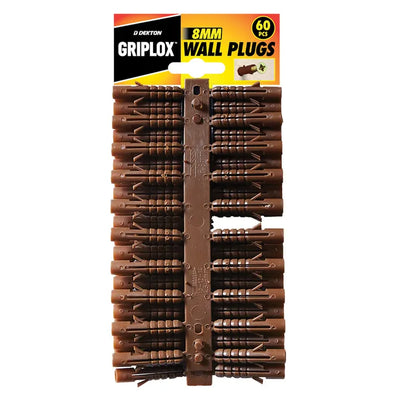 GRIPLOX 60PC 8 MM Brown Plastic Wall Plugs