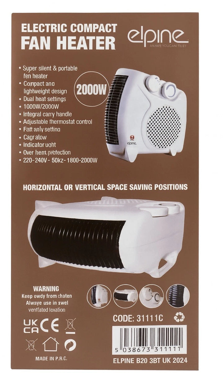 Elpine 2-in-1 Compact 2000W Fan Heater – Heat & Air Circulation